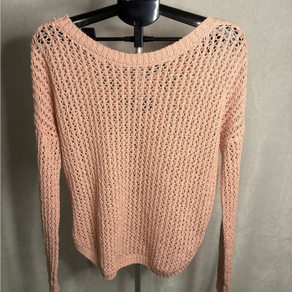 Hollister Women's Light Pink Open-Knit Sweater